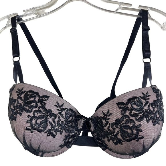 SMART & SEXY Black Lace Mesh Lined Push Up Bra Size 36D - Picture 1 of 10